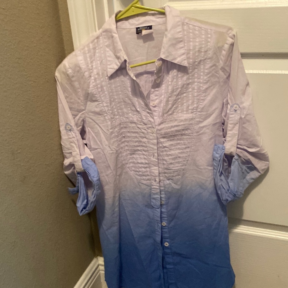 White ombré to light blue button down dress shirt